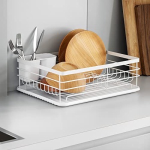 Scurgator de vase si tacamuri, 41.5 x 30.5 x 14 cm, din metal/plastic, tava scurgere, suport detasabil pentru tacamuri, Alb - Img 6