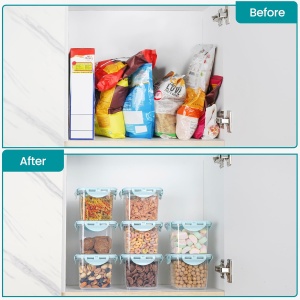 Set 15 recipiente de depozitare, Belle Vous, 650 ml, 11 x 10 cm, din plastic fara BPA, capace albastre etanse, Transparent - Img 4