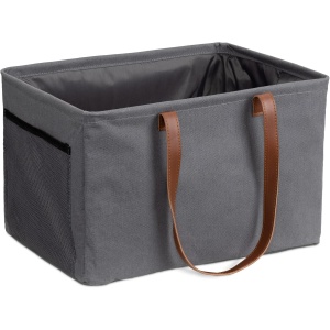 Set 2 cosuri de rufe pliabile Navaris, portabile, cu manere, 43.2 x 31 x 28 cm, pentru depozitare haine, jucarii, textile, Gri