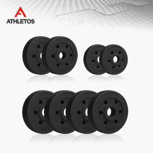 Set 2 gantere reglabile, Athletos®, 20 kg, (4x3, 2x2.5, 2x1.25Kg), bara conector inclusa, discuri ciment, multiple combinatii, Rosu/Negru - Img 6