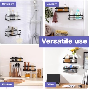 Set 2 rafturi de dus Kincmax, din metal, raft auto-adeziv pentru depozitare, multifunctional, rezistente la umiditate, design modern, Negru - Img 5