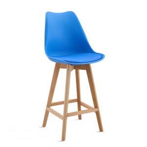 Set 2 Scaune Bar/Bucatarie Kiwari® Sama, Sezut PP si Picioare Lemn Fag, Inaltime 68 cm, Design Modern Bucatarie/Dining, Capacitate 120 kg, Albastru - Img 7
