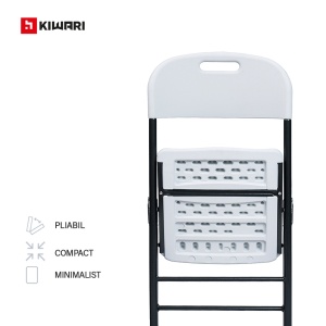 Set 2 Scaune Gradina Pliabile Kiwari®, 46x53x87 cm, Cadru Metalic, 120 kg, Mobilier Exterior pentru Terasa/Balcon/Camping, Alb - Img 3