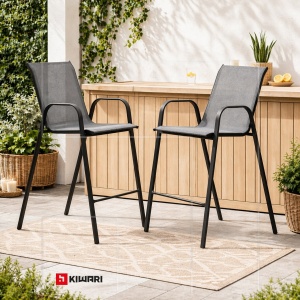 Set 2 Scaune Kiwari® Bistro, 55 x 68 x 113 cm, Metal / Poliester, Suprapozabile, Gradina/ Terasa/ Balcon, Gri - Img 2