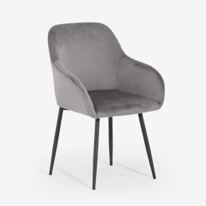 Set 2 scaune tip fotoliu Karta din catifea, cu brate, pentru sufragerie si zona de dining, Gri