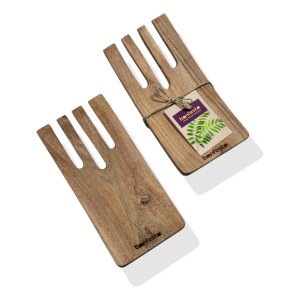 Set 2 ustensile pentru amestecat salata, Bonfesto®, 2 furculite tip gheare din lemn natural de Acacia, 15 x 7 x 2.5 cm - Img 3