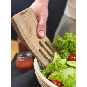 Set 2 ustensile pentru amestecat salata, Bonfesto®, 2 furculite tip gheare din lemn natural de Acacia, 15 x 7 x 2.5 cm - Img 6