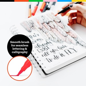 Set 25 Markere, Art-n-Fly, cu doua capete, Varf fin si Pensula, pentru caligrafie, desen, Multicolor - Img 2