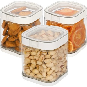 Set 3 cutii alimentare, Belle Vous, cu inchidere ermetica, 900 ml, din sticla, 10.5 x 10.5 x 12.5 cm, Transparent