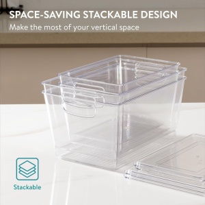 Set 4 cutii depozitare Navaris, transparente, stivuibile, 2 dimensiuni, pentru bucatarie si baie - Img 2