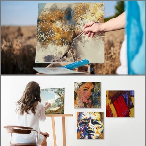 Set 4 panze de pictura KURTZY, 50x50cm, bumbac, 3mm, alb - Img 3