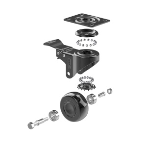 Set 4 roti cauciucate cu frana, GBL, Heavy Duty, silentionase, sarcina maxima pana la 200 Kg, 50 mm - Img 3