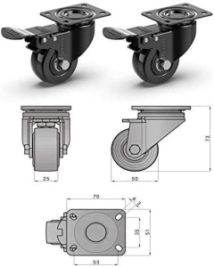 Set 4 roti cauciucate GBL, Heavy Duty, silentioase, cu 2 frane, sarcina maxima pana la 200 Kg, 50 mm - Img 3