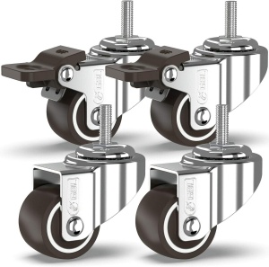 Set 4 roti pivotante GBL, 25 mm, argintiu/negru, sarcina maxima 40 kg, sistem de franare