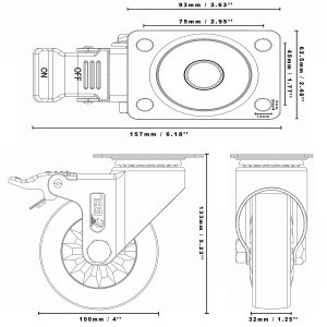 Set 4 roti universale GBL, pentru transport, 100mm, pivotante 360°, sarcina maxima de incarcare 600 Kg, cu 2 frane, poliuretan, Rosu - Img 5