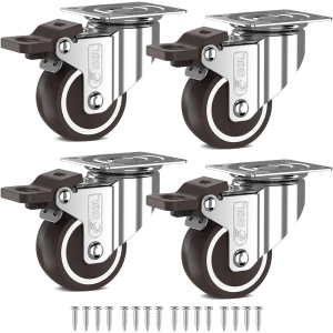 Set 4 roti universale GBL pentru transport, 50 mm, pivotante 360°, cu 4 frane, sarcina 200 kg, poliuretan, Argintiu/Negru