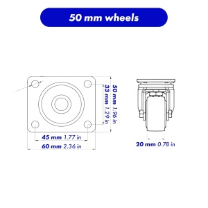 Set 4 roti universale GBL pentru transport, 50 mm, pivotante 360°, sarcina maxima de incarcare 200 kg, poliuretan, Argintiu/Negru - Img 3