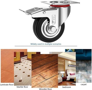 Set 4 roti universale GBL, pentru transport, 75 mm, pivotante 360°, sarcina maxima de incarcare 200 kg, cu 2 frane, din otel, Negru/Argintiu - Img 4