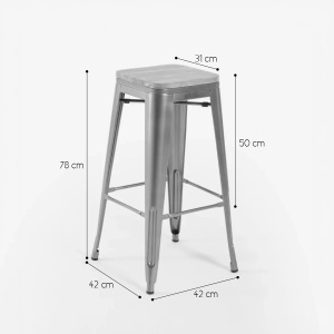 Set 4 scaune inalte De Bar, Bucatarie, H78cm, Blat Industrial Din Lemn, Otel, Gri - Img 2