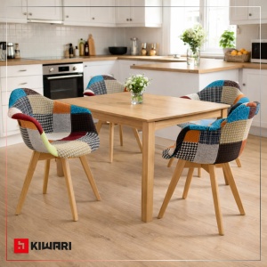 Set 4 Scaune Living/Bucatarie Kiwari® Milo Patchwork, Sezut Spuma, Picioare Lemn Fag, Inaltime Sezut 46 cm, Design Modern, Capacitate 120 kg, Multicolor - Img 2