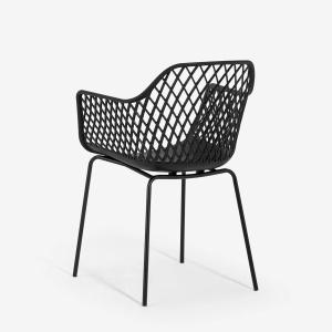 Set 4 scaune moderne de exterior pentru gradina si terasa, cu brate, AHD, Tzura, din polipropilena, Negru - Img 4