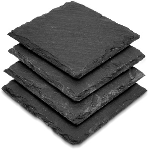Set 4 suporturi/coastere pahare Navaris, ardezie, anti-alunecare, patrat, 10x10 cm, Negru