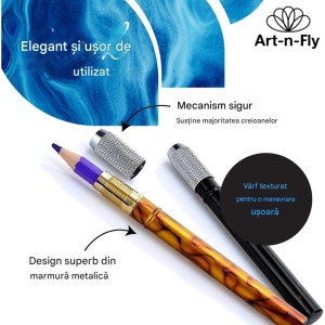 Set 5 extensii pentru creioane, Art-n-Fly, sistem de prindere prin infiletare, design marmura, 10 cm, Multicolor - Img 6