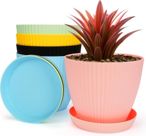 Set 5 ghivece pentru flori, Belle Vous, interior/exterior, din polipropilena, 17x14 cm, orificii de drenaj, Multicolor