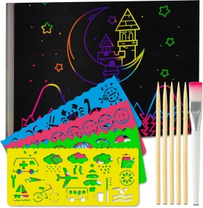 Set 55 planse razuibile cu efect curcubeu Tritart, 13 x 19 cm, Sablon, Creioane, Autocolante, Pensule, Negru