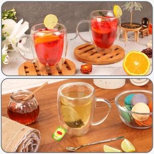 Set 6 cani termorezistente Belle Vous, din sticla borosilicata, 350 ml, pereti dubli, 6 lingurite metalice, Transparent - Img 3