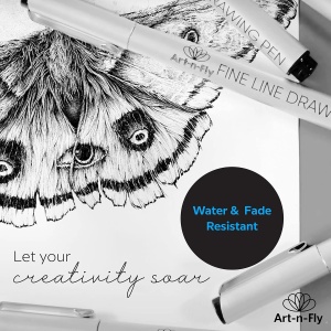 Set 6 Pixuri Profesionale Fineliner, Art-n-Fly, cerneala neagra pe baza de pigmenti, scriere neteda si uscare rapida, impermeabile, varf rotund 0, 05-0, 8 mm - Img 4