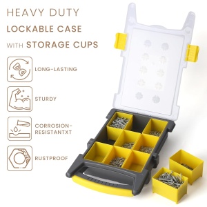 Set 850 de suruburi autofiletante Belle Vous, M2.6–M4, pentru lemn, metal si reparatii, cutie organizatoare, din otel, cap hexagonal si plat, Argintiu - Img 3
