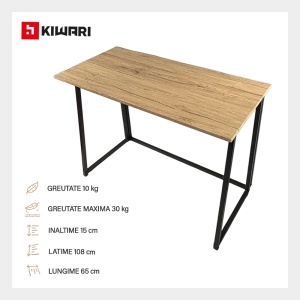 Set Bucatarie/Bar masa cu 2 scaune Kiwari® Fab, 90×45×74 cm, 2 scaune Ф 30 x 45 cm, MDF/Metal, Design Compact, Bej - Img 3