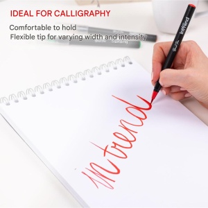 Set carioci profesionale, Intrend, pentru pictura, caligrafie, cerneala pe baza de apa, 6 carioci cu varf flexibil, 1 pensula cu rezervor pentru apa, Multicolor - Img 4