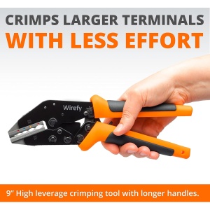 Set cleste sertizare Wirefy, 11 piese, mecanism clichet, 9 matrite interschimbabile, cleste dezizolare si taiere, pentru papuci si conectori electrici 0.14-25 mm², geanta pentru transport, Negru/Portocaliu - Img 6