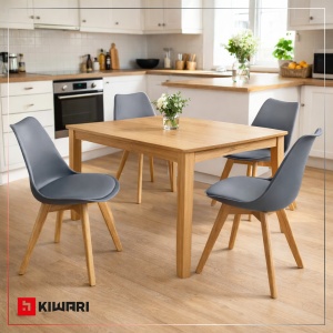 Set de 4 Scaune de Dining/Living Kiwari® Riv, Sezut PP cu Pernuta PU, Picioare Lemn Fag, Design Modern, Inaltime Sezut 48 cm, Capacitate 120 kg, Gri - Img 7