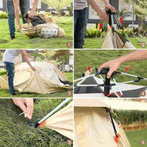 Set de camping Belle Vous, cort pentru 3-4 persoane, 195 x 195 x 135 cm, masa si 2 scaune pliabile, 4 piese, impermeabil, ideal pentru drumetii/pescuit, usor de montat, Maro - Img 6