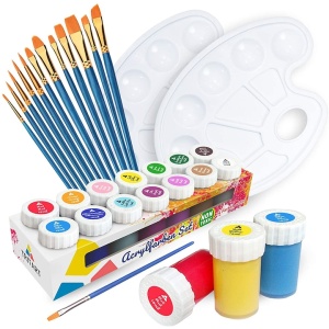 Set de Vopsele Acrilice, Tritart, 12 Perii si 2 Palete, 14 Vopsele, 252 ml - Img 2