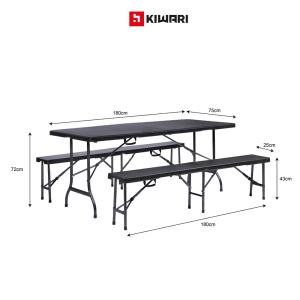 Set Mobilier Gradina Kiwari®, Masa Pliabila 180x75x74 cm + 2 Banci, 6 Persoane, Cadru Metalic, Negru - Img 7