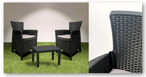 Set mobilier gradina/terasa, Progarden, Forest, 3 piese, polipropilena, antracit, 2 scaune 59x57x85.5 cm, masa 59x56x40 cm, cu perne incluse - Img 3