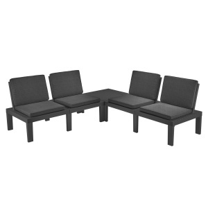 Set mobilier terasa/gradina, Progarden, MOLOK, 5 piese, polipropilena, antracit, 4 scaune 65x65x70 cm, masa 65x65x32 cm, cu perne incluse
