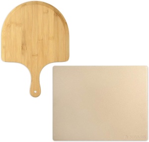 Set Piatra pizza 30 x 38 cm si lopata pizza din bambus, Bej, Navaris, 48593.01 - Img 2