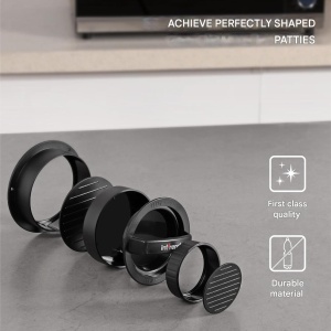 Set presa pentru burgeri, Intrend, 3 in 1, 6 piese, forma si presa, cu maner, din aluminiu, baza antiaderenta, 60 de foi hartie de copt, 30x40 cm, usor de curatat, negru - Img 3