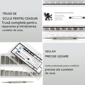 Set Profesional Reparatii Ceasuri, H&S, 360 de Piese, 8-25mm, pin pentru banda de ceas, unealta, Otel Inoxidabil, trusa depozitare - Img 2