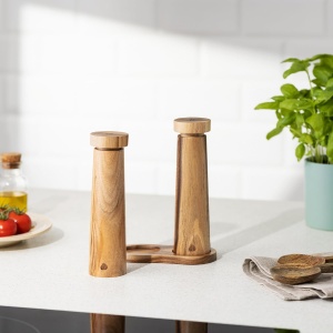 Set rasnite sare si piper Navaris, cu suport, mecanism ceramic ajustabil, 20.5 x 5, 5 cm, din lemn de acacia, Maro - Img 7