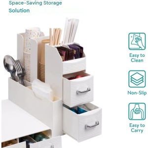 Set suport aparat cafea 3 sertare pentru capsule si organizator 2 sertare pentru consumabile Navaris, alb, NAV000018GT003C - Img 4