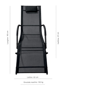 Sezlong Kiwari® Wave, 148 x 63 x 87 cm, Gravitatie Zero, Cadru Metalic cu Textil, cu Tetiera, Portabil, Relaxare Plaja/Piscina/Terasa/Balcon, Gri - Img 6