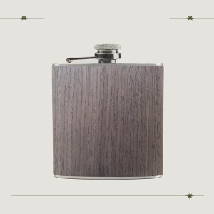 Sticla metalica de buzunar, Brynnberg, pentru tarie, 177 ml, imitatie lemn, Maro - Img 3