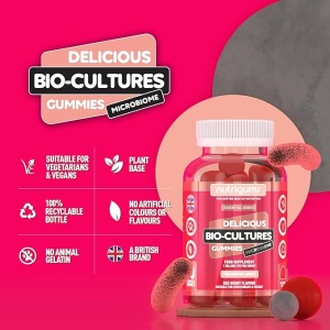 Supliment alimentar Bio-Cultures Microbiome Gummies, Nutrigums, 12 probiotice multi-tulpini 1 miliard CFU, Acidophilus si Bifidobacterium, sprijina sanatatea intestinala, vegan, aroma de capsuni, 60 de jeleuri - Img 5