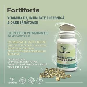 Supliment alimentar VITAMIN D3 2000 UI Strong Immunity & Healthy Bones, Fortiforte, 90 capsule moi - Img 2